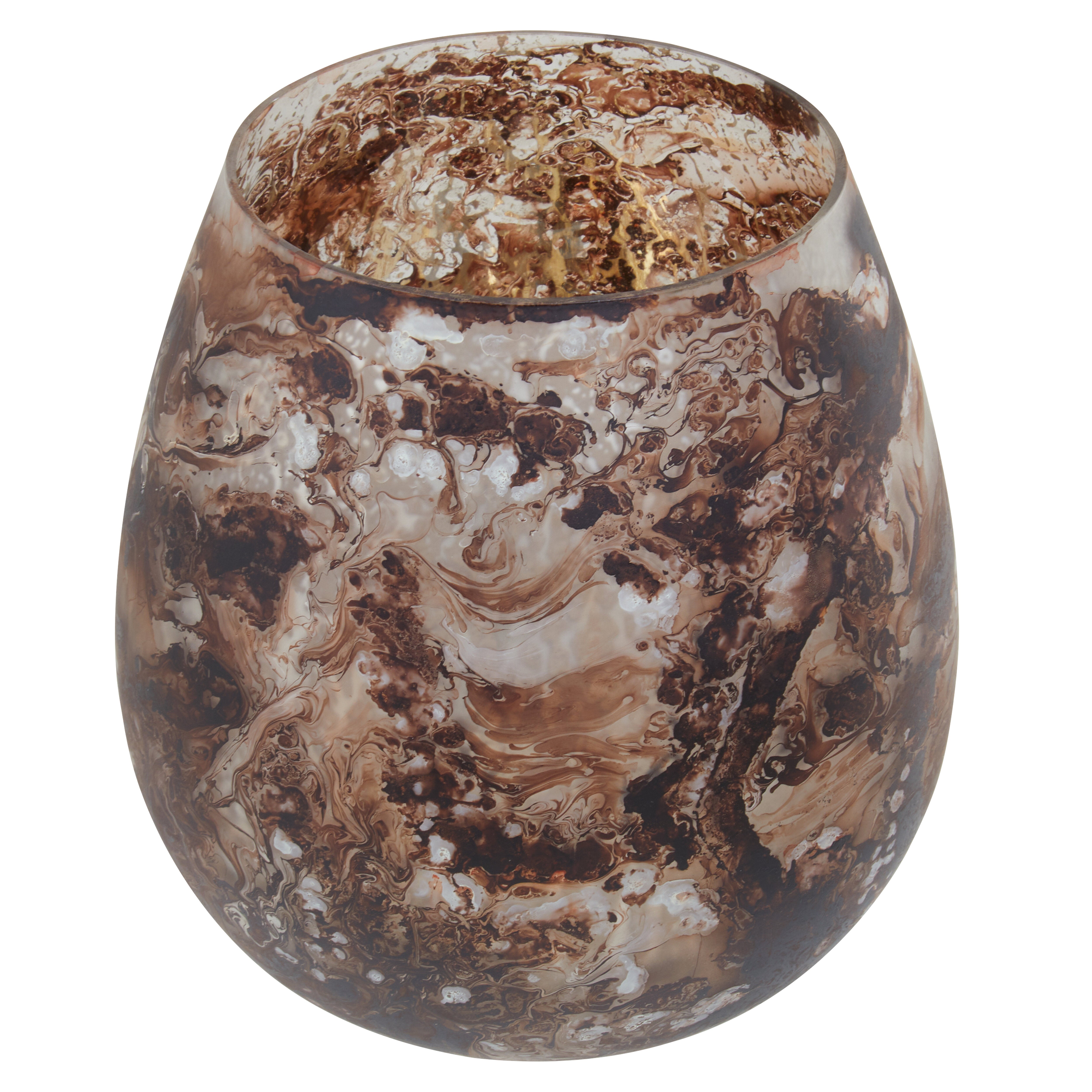 Vienna Brown Marble Effect Glass Candle Holder | Large